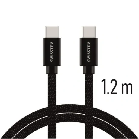 Cablu de date Swissten textil USB-C / USB-C 1,2 m Negru
