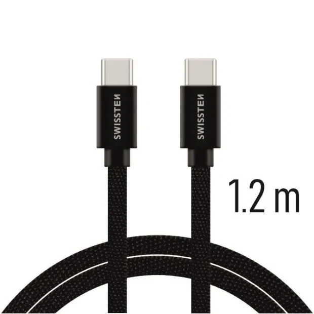 Cablu de date Swissten textil USB-C / USB-C 1,2 m Negru