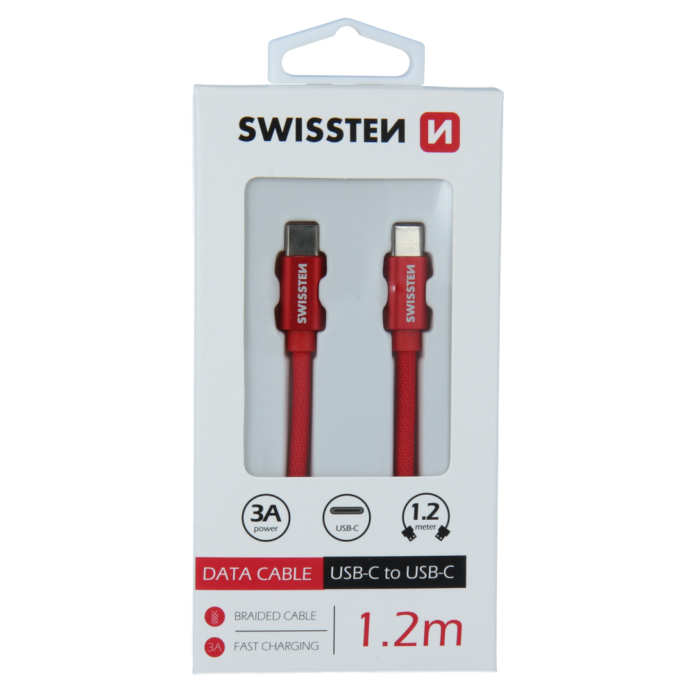 Cablu de date Swissten textil USB-C / USB-C 1,2 m Rosu thumb