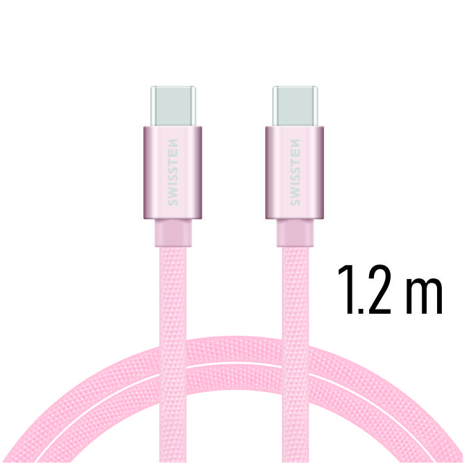 Cablu de date Swissten textil USB-C / USB-C 1,2 m ROZ / Auriu thumb