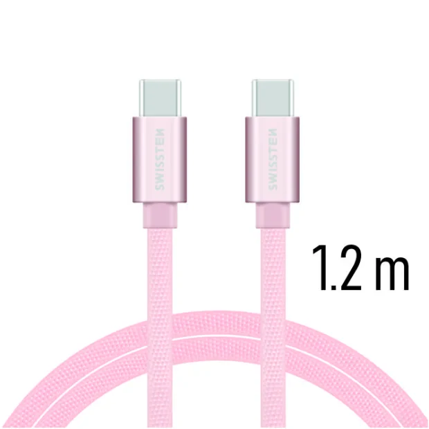 Cablu de date Swissten textil USB-C / USB-C 1,2 m ROZ / Auriu