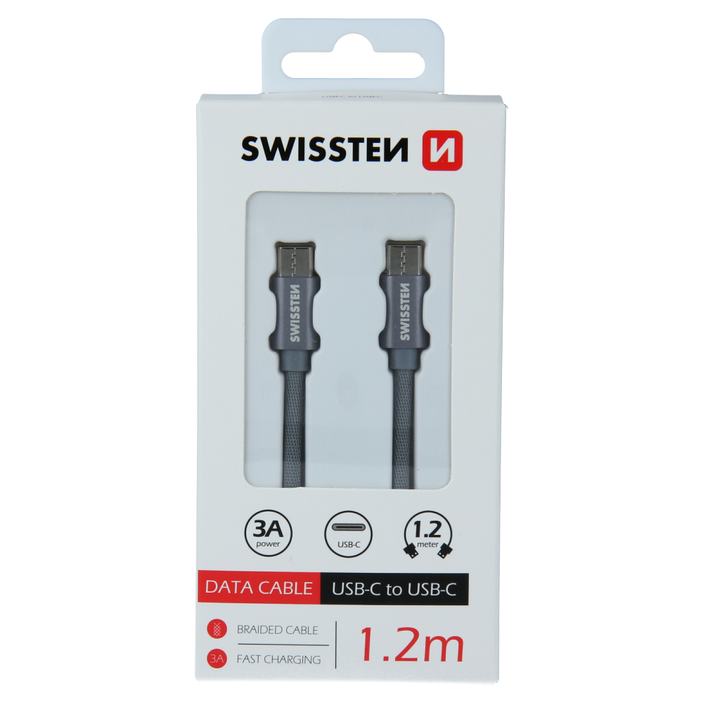 Cablu de date Swissten textil USB-C / USB-C 1,2 m gri thumb