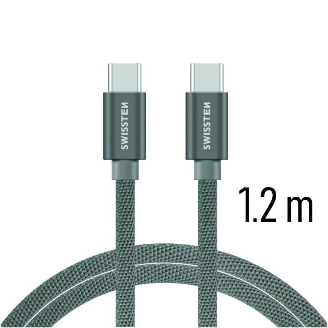 Cablu de date Swissten textil USB-C / USB-C 1,2 m gri thumb