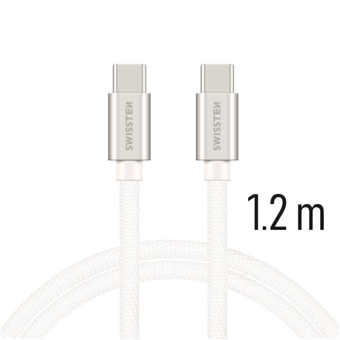 Cablu de date Swissten textil USB-C / USB-C 1,2 m Argintiu thumb