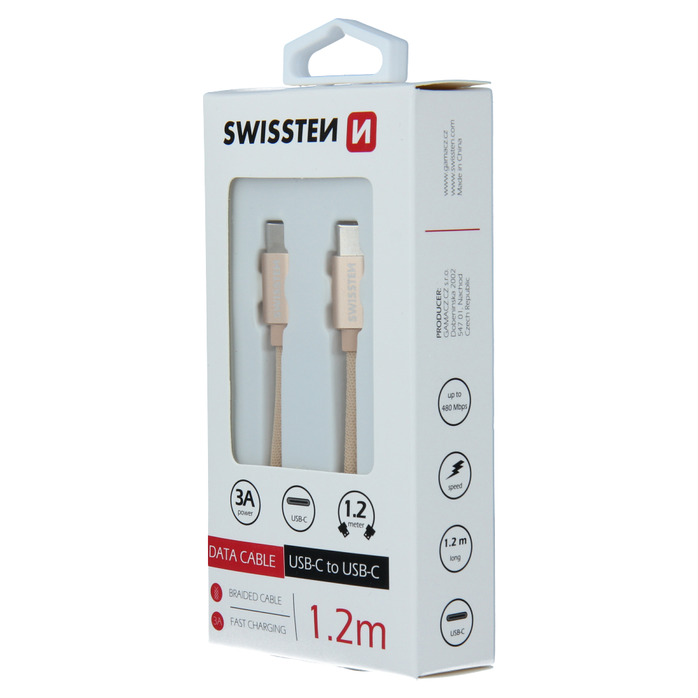 Cablu de date Swissten textil USB-C / USB-C 1,2 m Auriu thumb