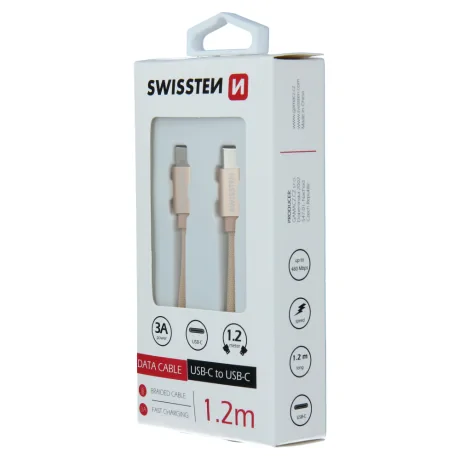 Cablu de date Swissten textil USB-C / USB-C 1,2 m Auriu