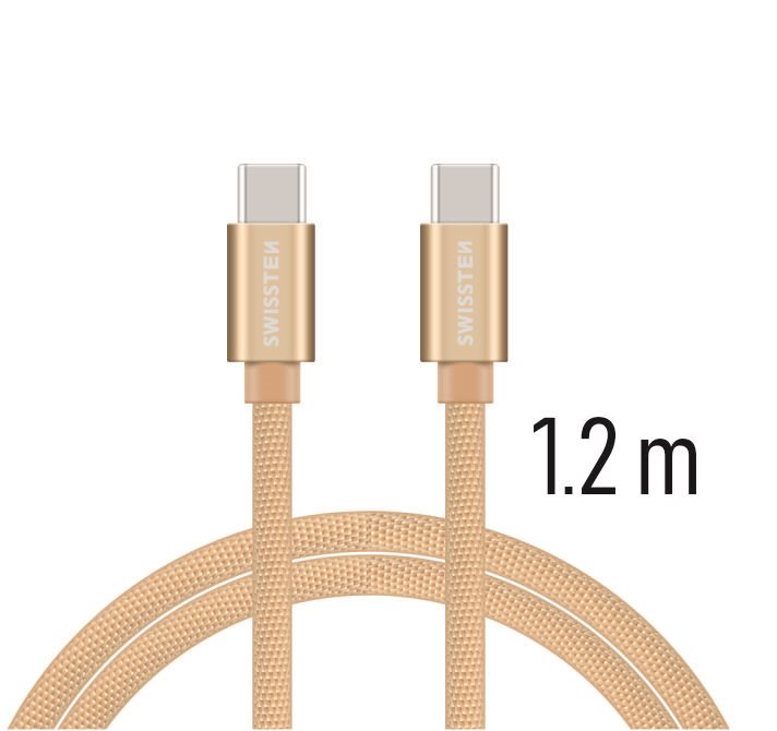 Cablu de date Swissten textil USB-C / USB-C 1,2 m Auriu thumb