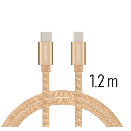 Cablu de date Swissten textil USB-C / USB-C 1,2 m Auriu