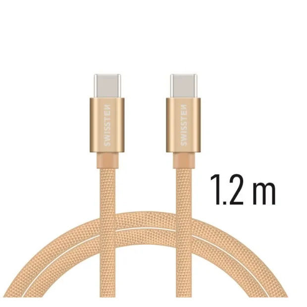 Cablu de date Swissten textil USB-C / USB-C 1,2 m Auriu
