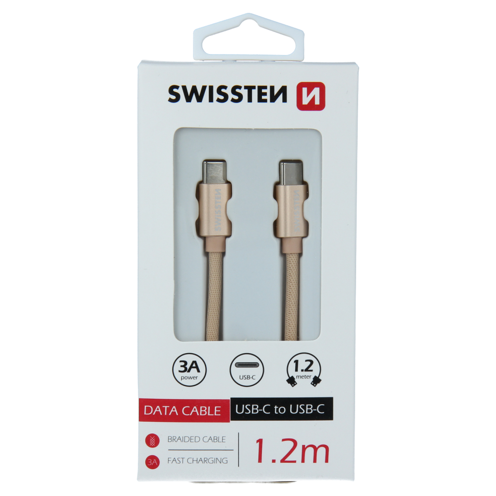 Cablu de date Swissten textil USB-C / USB-C 1,2 m Auriu thumb