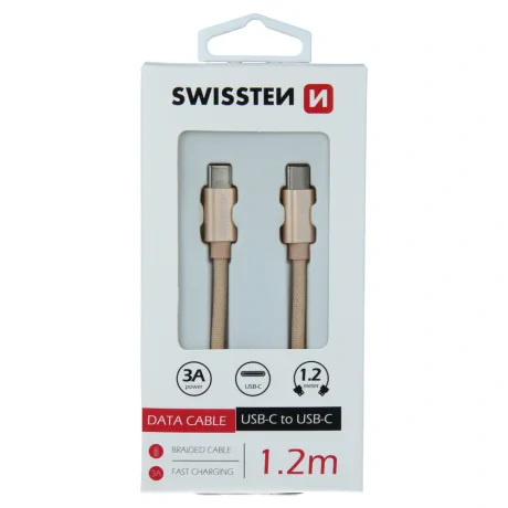 Cablu de date Swissten textil USB-C / USB-C 1,2 m Auriu