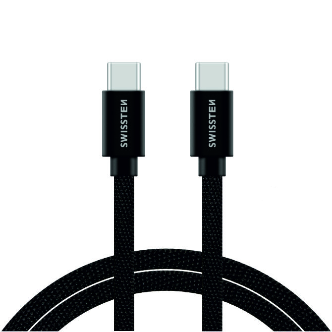Cablu de date Swissten textil USB-C / USB-C 2,0 m Negru thumb