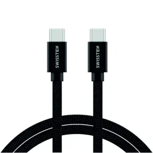 Cablu de date Swissten textil USB-C / USB-C 2,0 m Negru