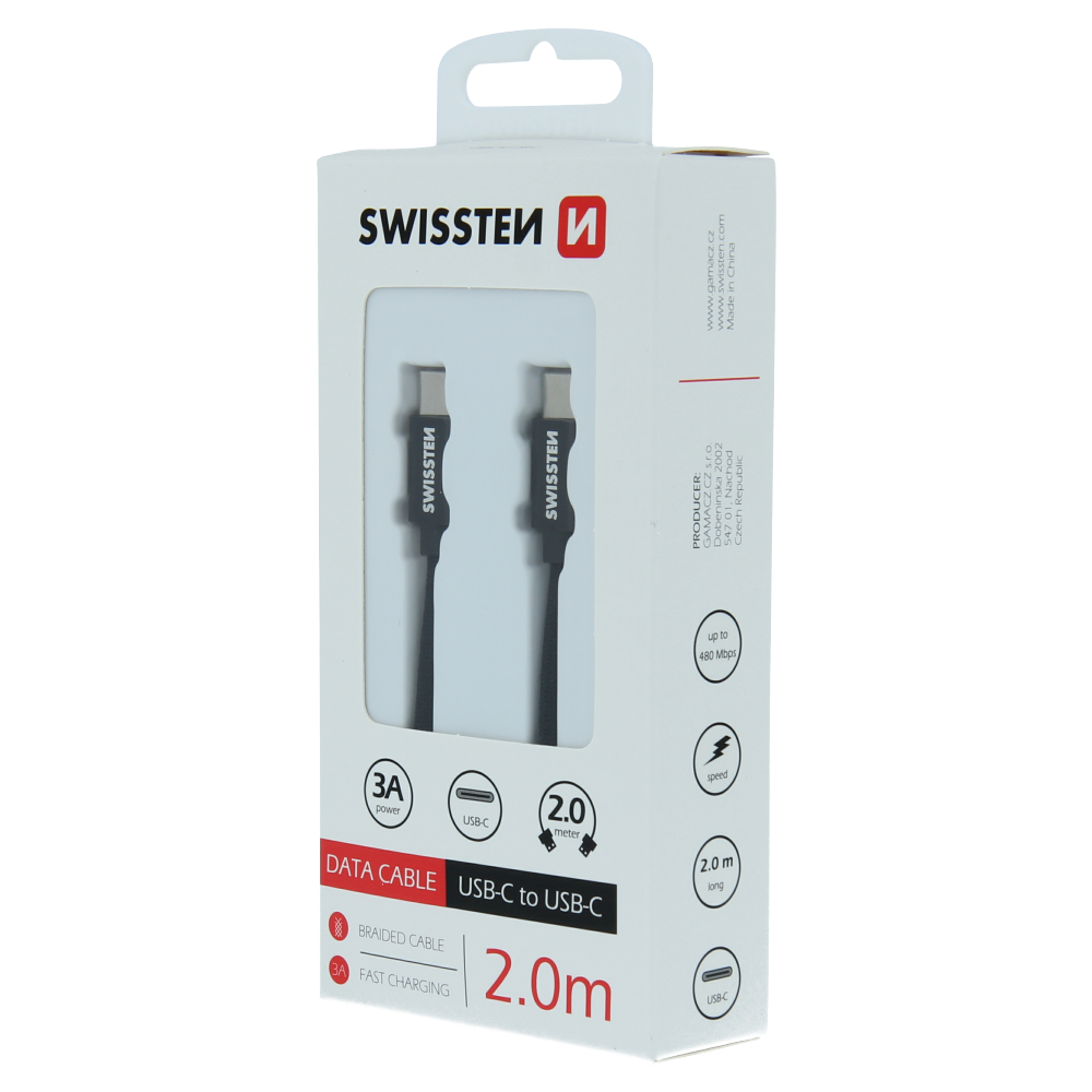 Cablu de date Swissten textil USB-C / USB-C 2,0 m Negru thumb
