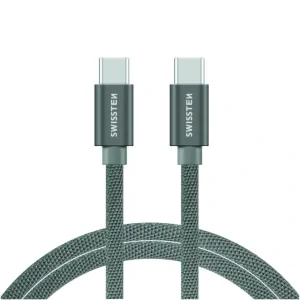 Cablu de date Swissten textil USB-C / USB-C 2,0 m Argintiu