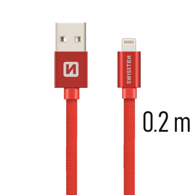 Cablu de date Swissten textil USB / Lightning 0,2 m Rosu thumb