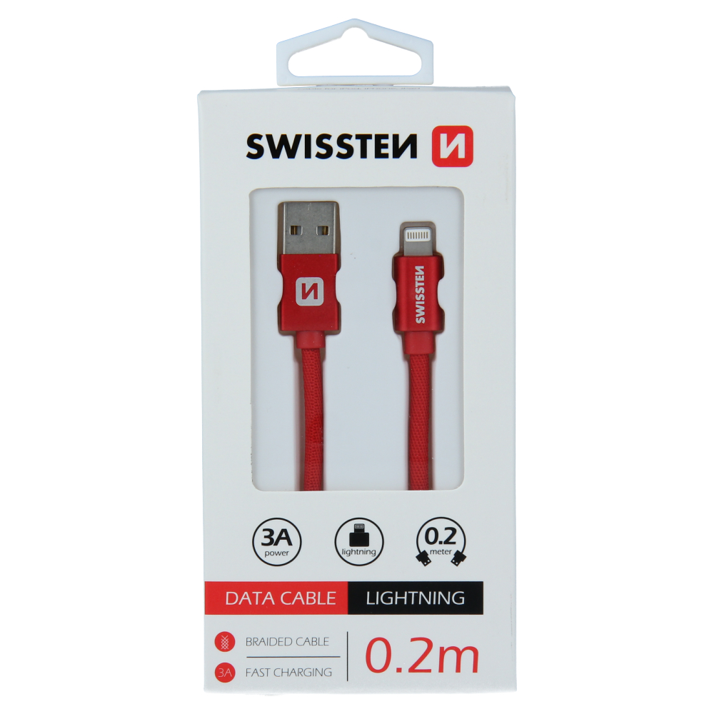 Cablu de date Swissten textil USB / Lightning 0,2 m Rosu thumb