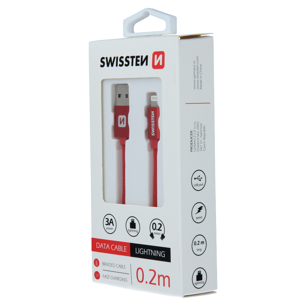 Cablu de date Swissten textil USB / Lightning 0,2 m Rosu thumb