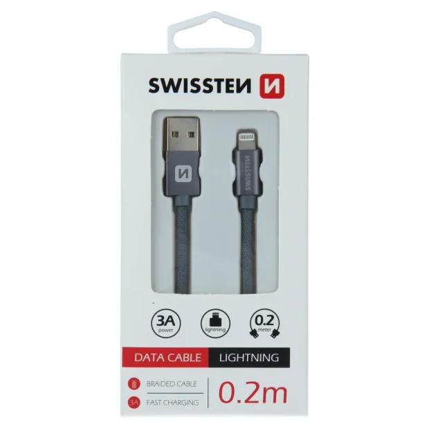 Cablu de date Swissten textil USB / Lightning 0,2 m gri