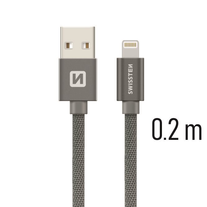 Cablu de date Swissten textil USB / Lightning 0,2 m gri thumb