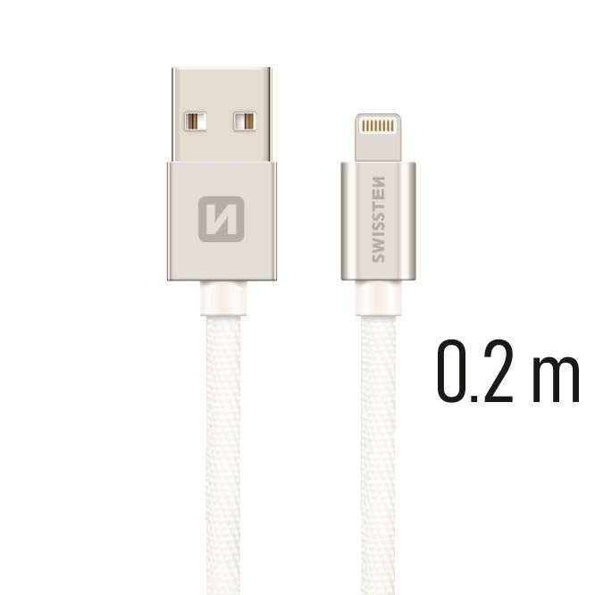 Cablu de date Swissten textil USB / Lightning 0,2 m Argintiu thumb