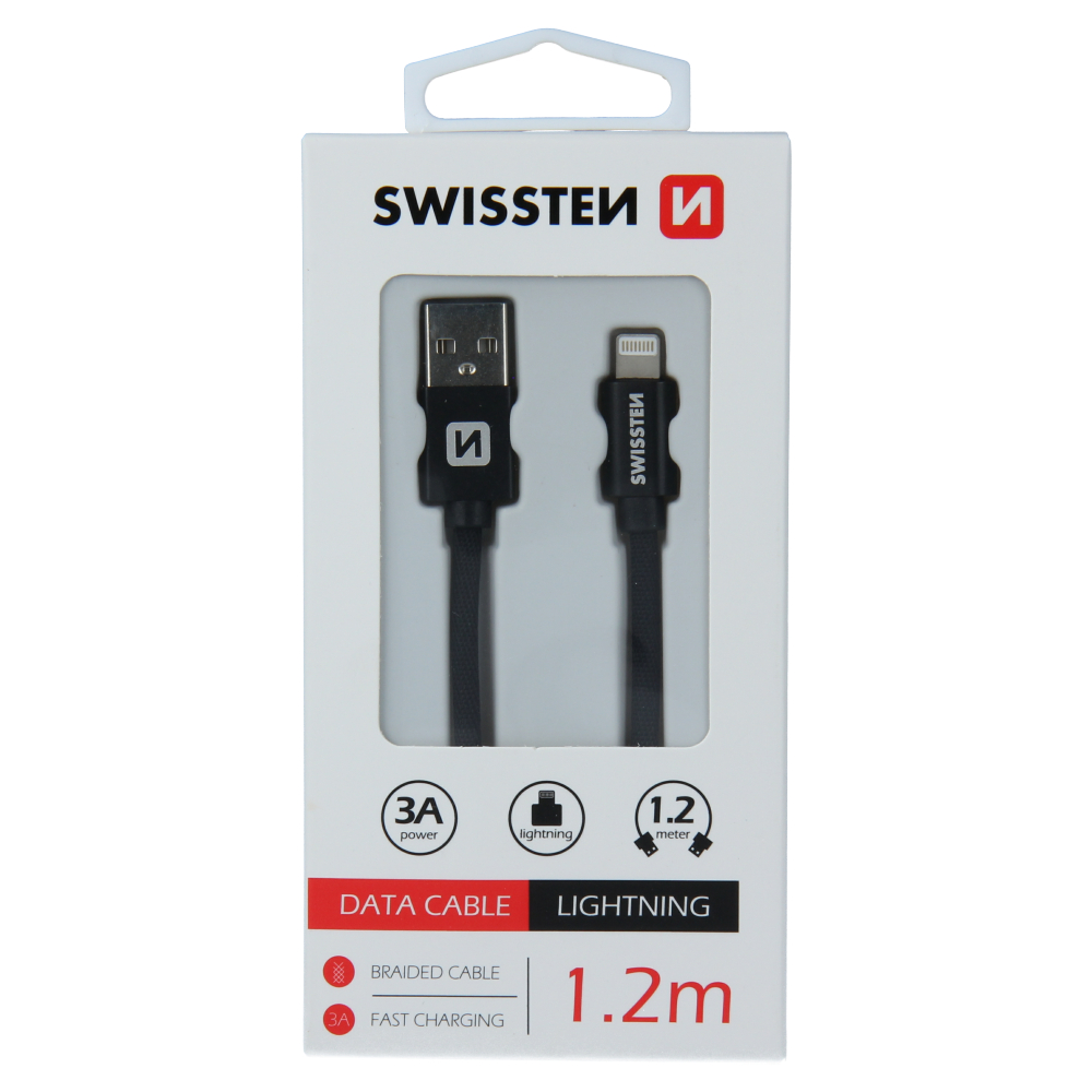 Cablu de date Swissten textil USB / Lightning 1,2 m Negru thumb