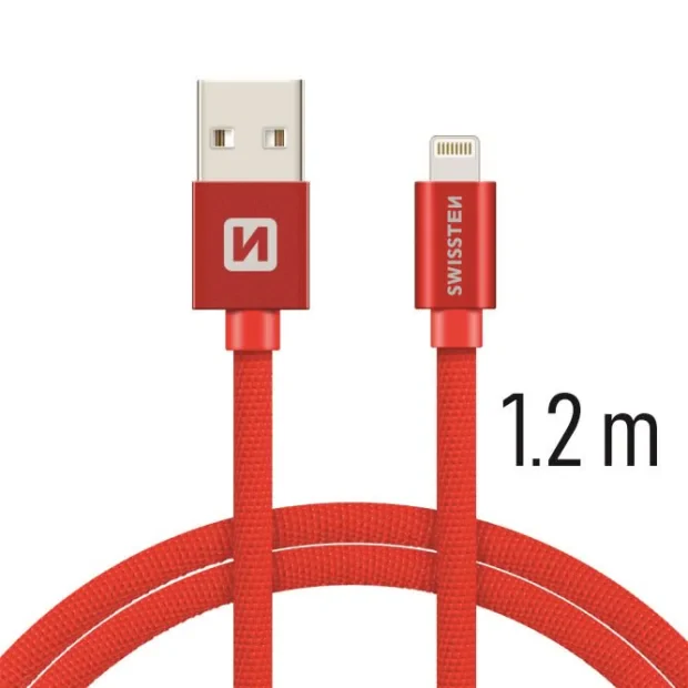 Cablu de date Swissten textil USB / Lightning 1,2 m Rosu