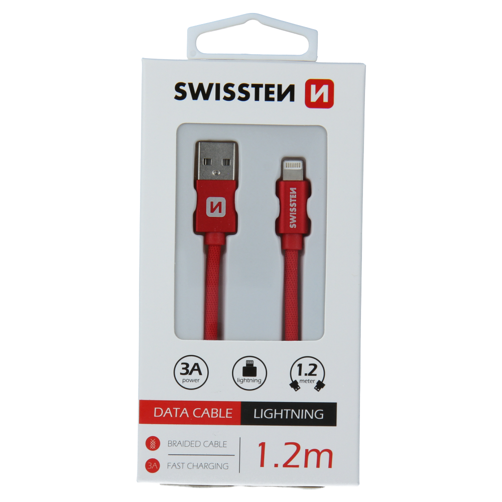Cablu de date Swissten textil USB / Lightning 1,2 m Rosu thumb