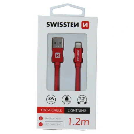 Cablu de date Swissten textil USB / Lightning 1,2 m Rosu