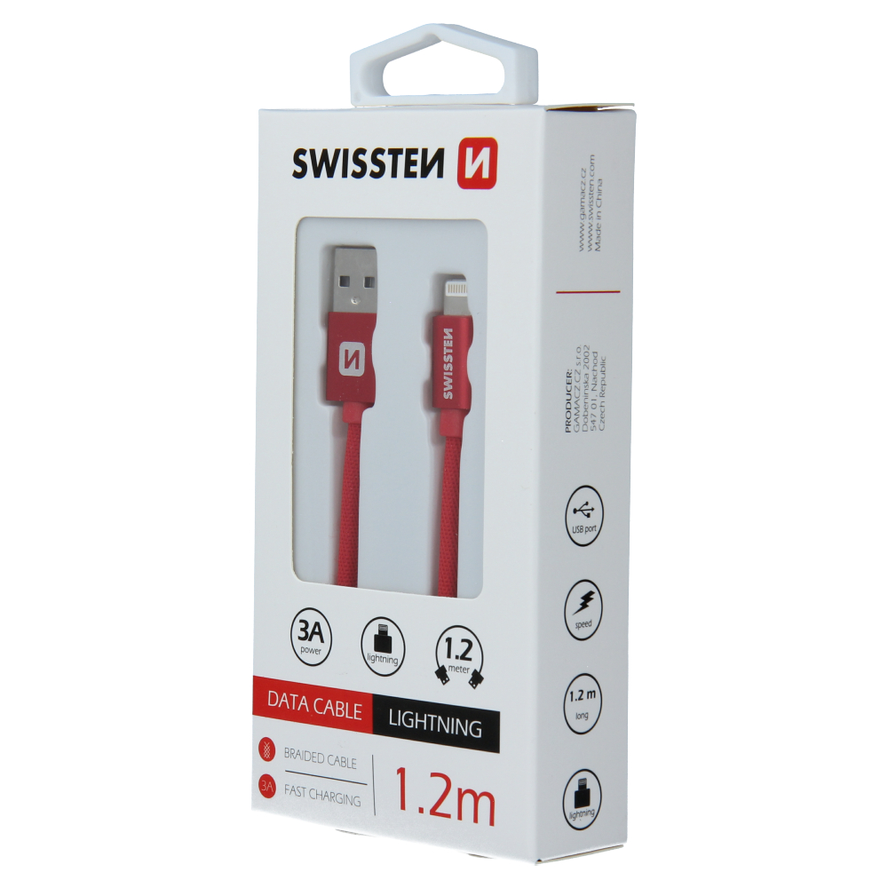 Cablu de date Swissten textil USB / Lightning 1,2 m Rosu thumb