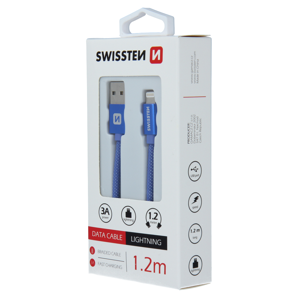 Cablu de date Swissten textil USB / Lightning 1,2 m albastru thumb