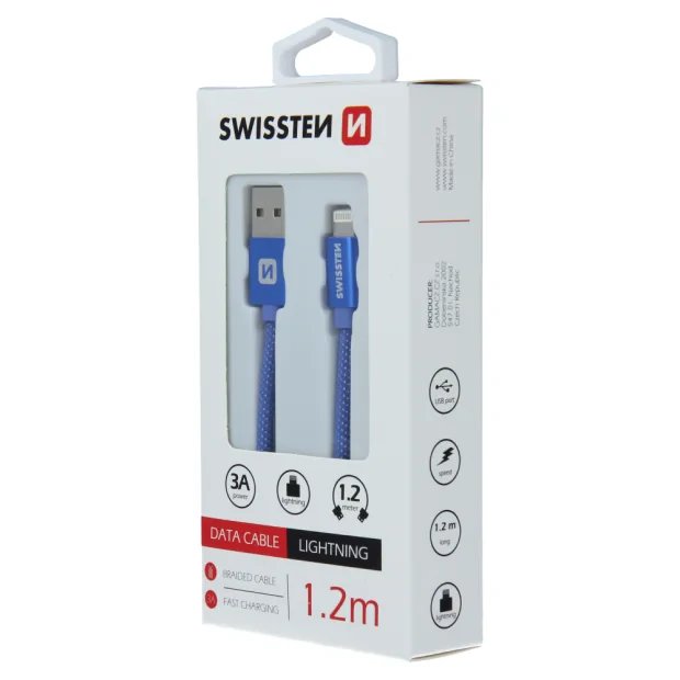 Cablu de date Swissten textil USB / Lightning 1,2 m albastru