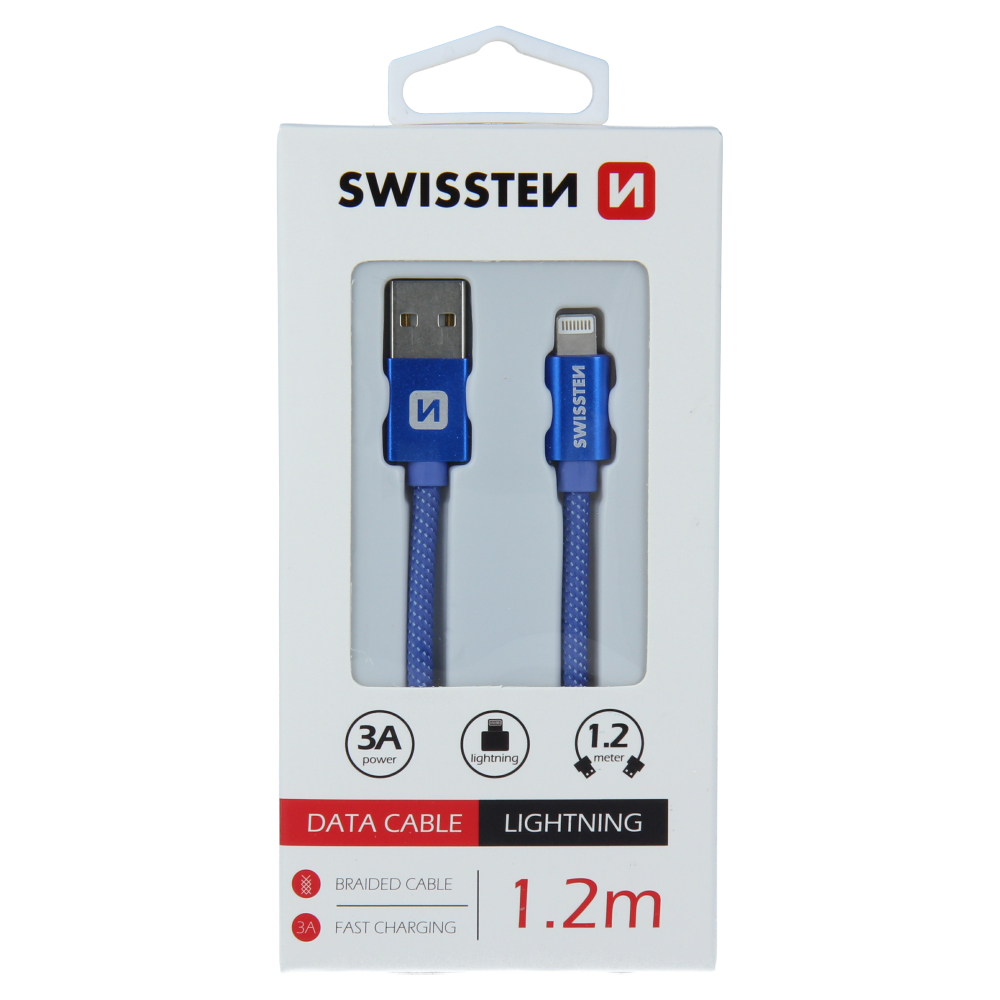 Cablu de date Swissten textil USB / Lightning 1,2 m albastru thumb