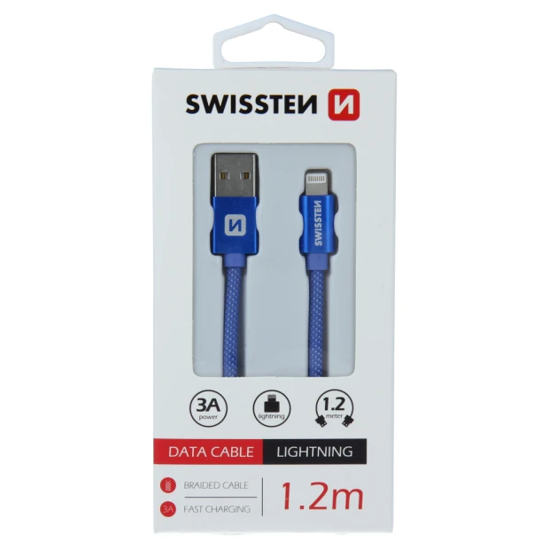 Cablu de date Swissten textil USB / Lightning 1,2 m albastru