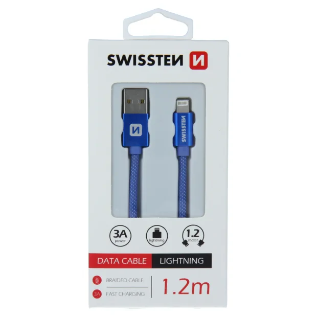 Cablu de date Swissten textil USB / Lightning 1,2 m albastru