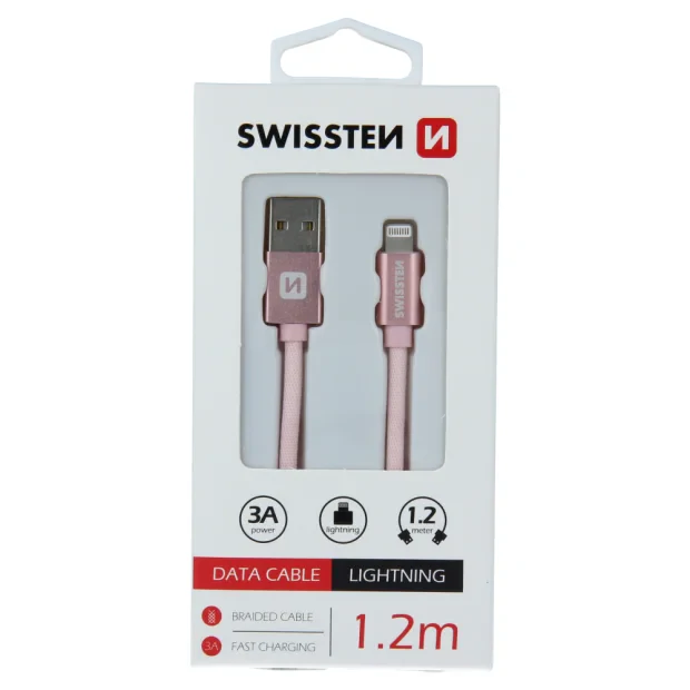 Cablu de date Swissten textil USB / Lightning 1,2 m ROZ / Auriu