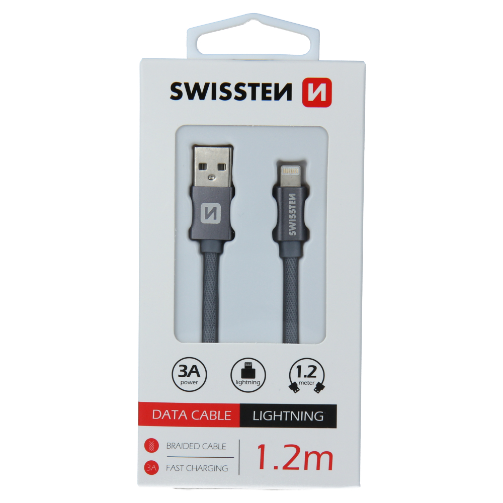 Cablu de date Swissten textil USB / Lightning 1,2 m gri thumb