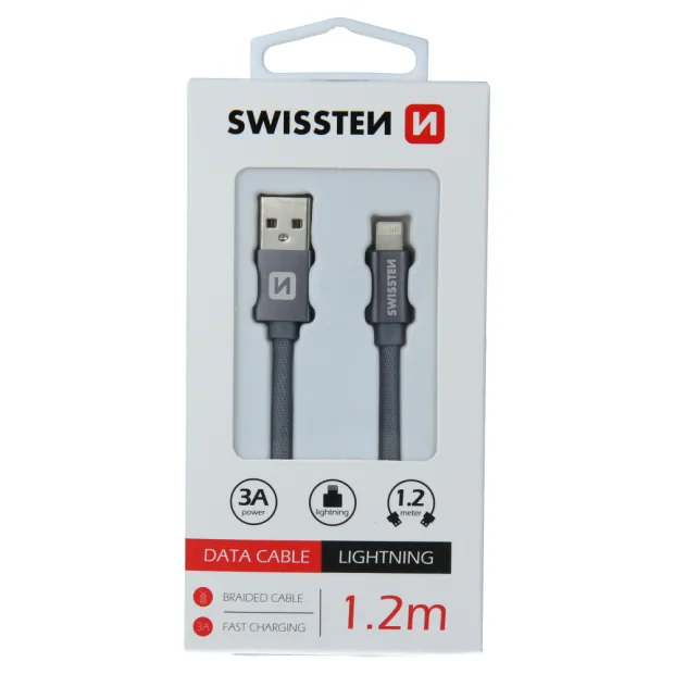Cablu de date Swissten textil USB / Lightning 1,2 m gri