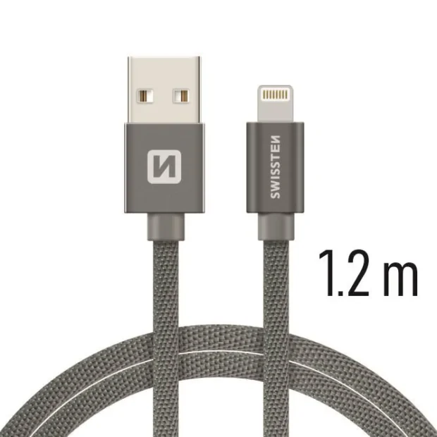 Cablu de date Swissten textil USB / Lightning 1,2 m gri