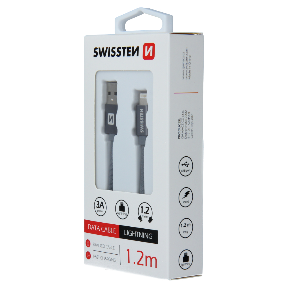 Cablu de date Swissten textil USB / Lightning 1,2 m gri thumb