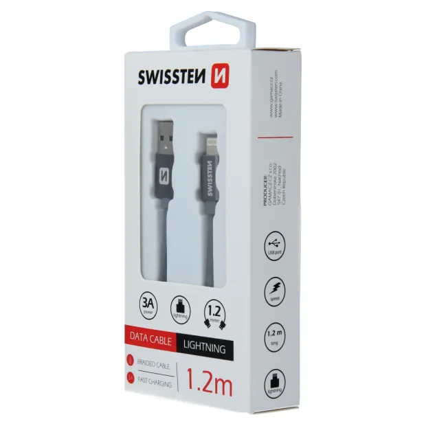 Cablu de date Swissten textil USB / Lightning 1,2 m gri