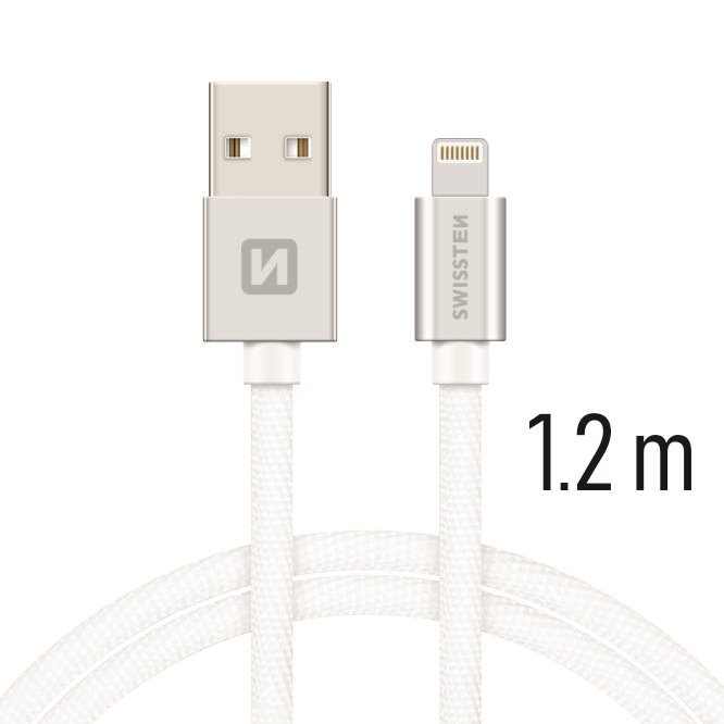 Cablu de date Swissten textil USB / Lightning 1,2 m Argintiu thumb