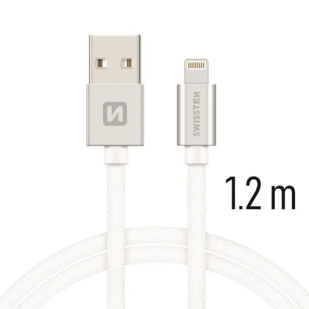 Cablu de date Swissten textil USB / Lightning 1,2 m Argintiu