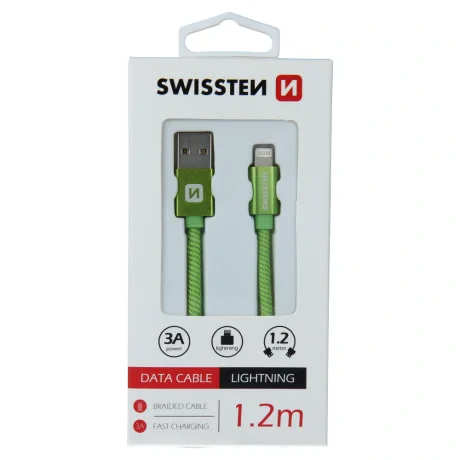 Cablu de date Swissten textil USB / Lightning 1,2 m verde