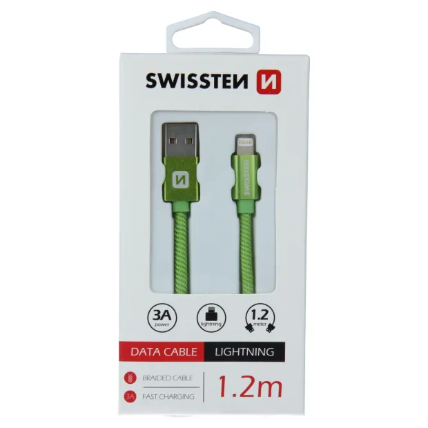 Cablu de date Swissten textil USB / Lightning 1,2 m verde