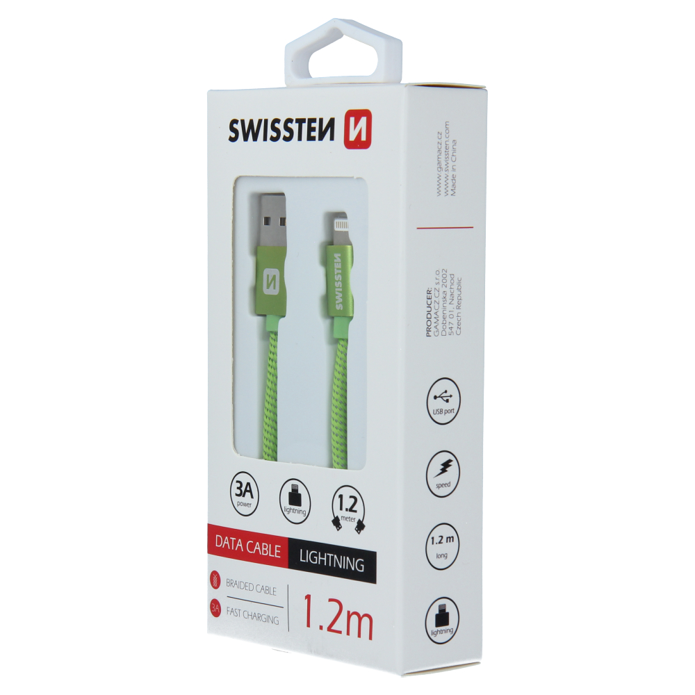 Cablu de date Swissten textil USB / Lightning 1,2 m verde thumb