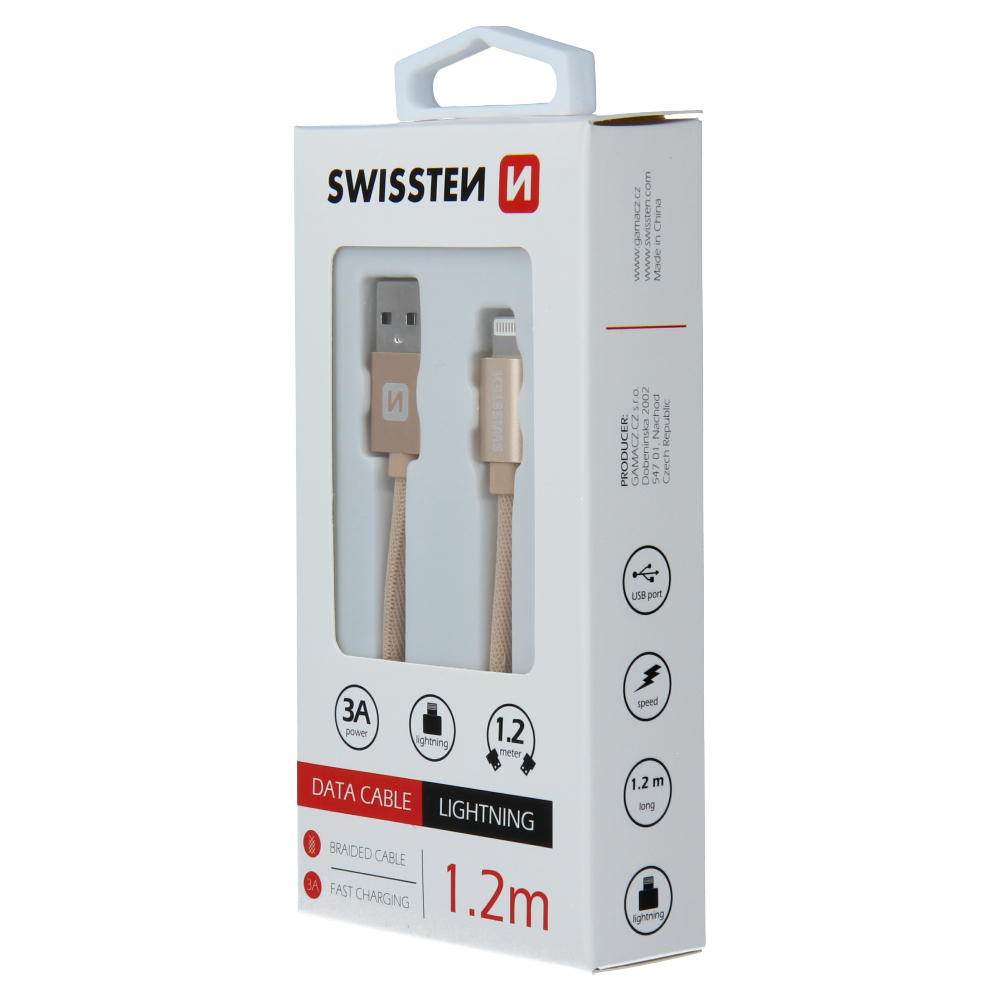 Cablu de date Swissten textil USB / Lightning 1,2 m Gold thumb