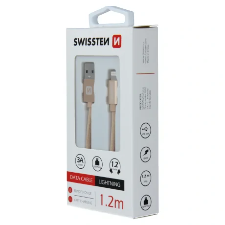 Cablu de date Swissten textil USB / Lightning 1,2 m Gold