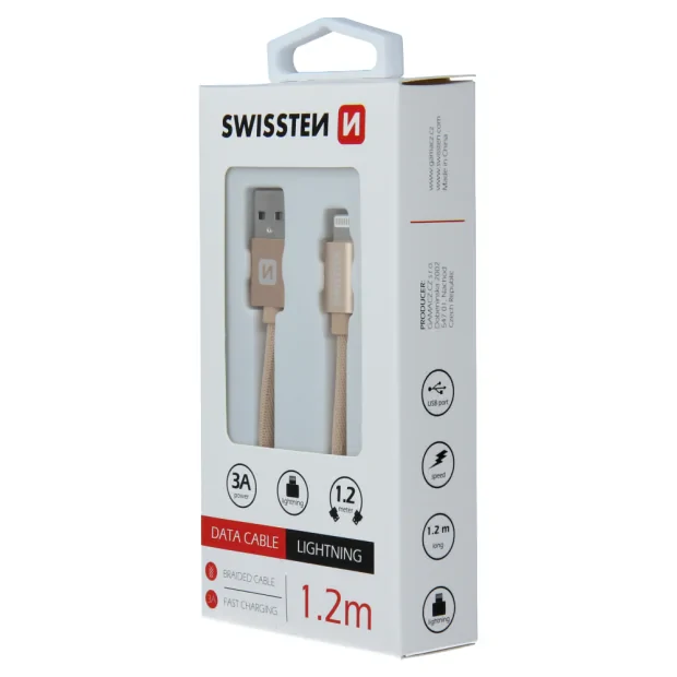 Cablu de date Swissten textil USB / Lightning 1,2 m Gold