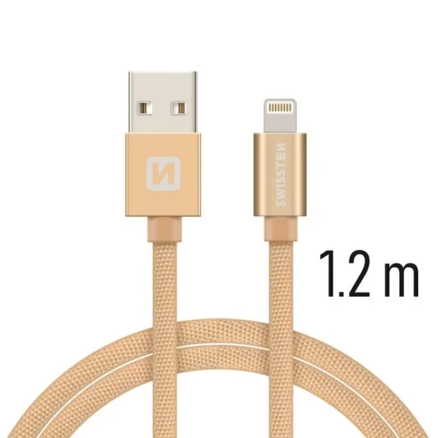 Cablu de date Swissten textil USB / Lightning 1,2 m Gold